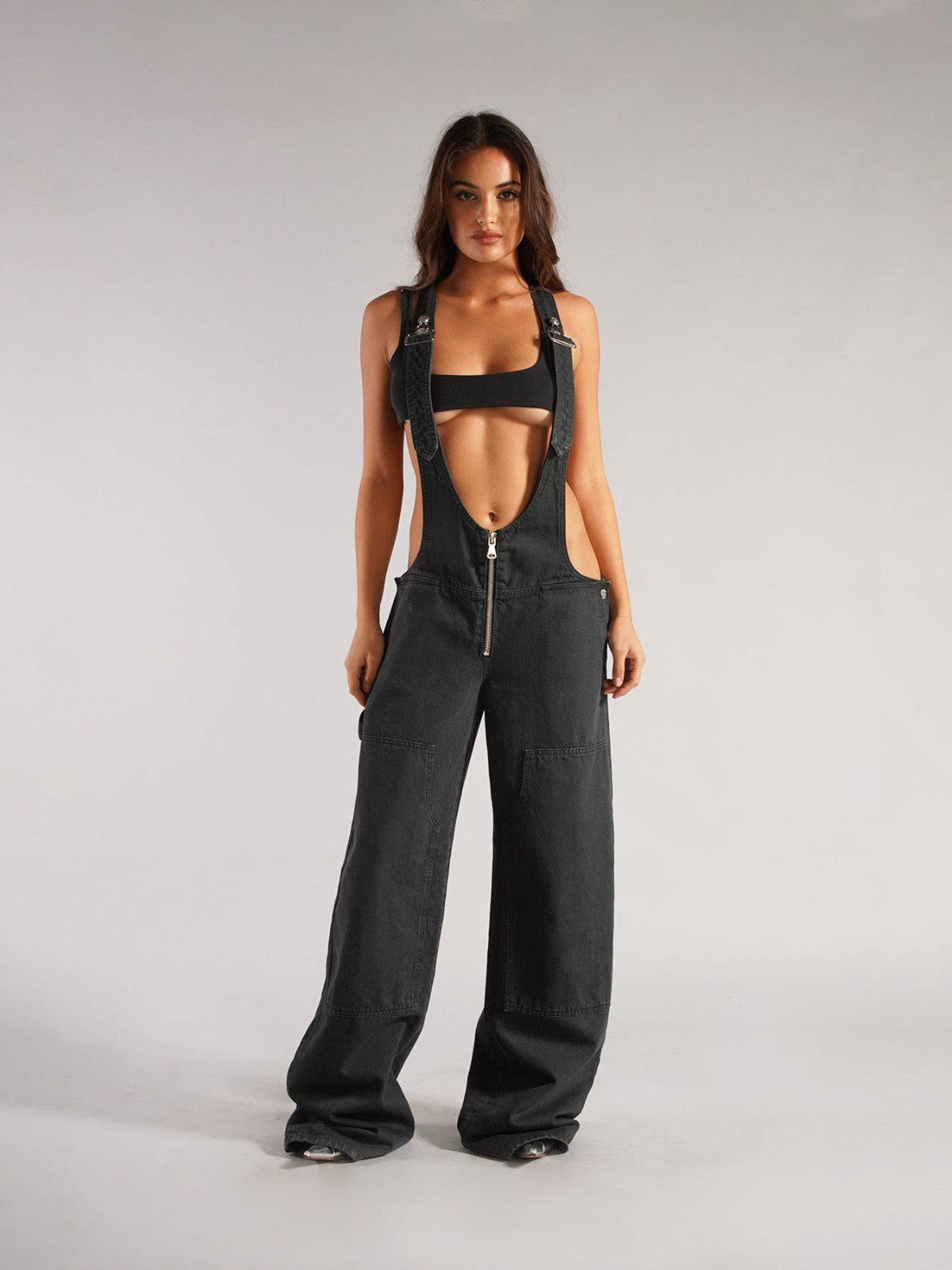 MAYA - PLUNGE DENIM OVERALLS